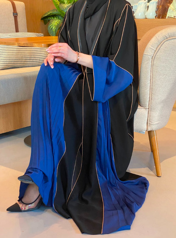 MOiSTREET Black & Blue Nida Abaya with Piping Detailing (6701418119352)