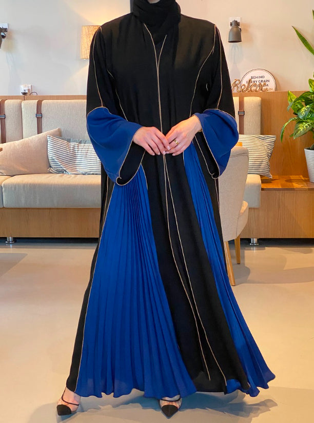 MOiSTREET Black & Blue Nida Abaya with Piping Detailing (6701418119352)