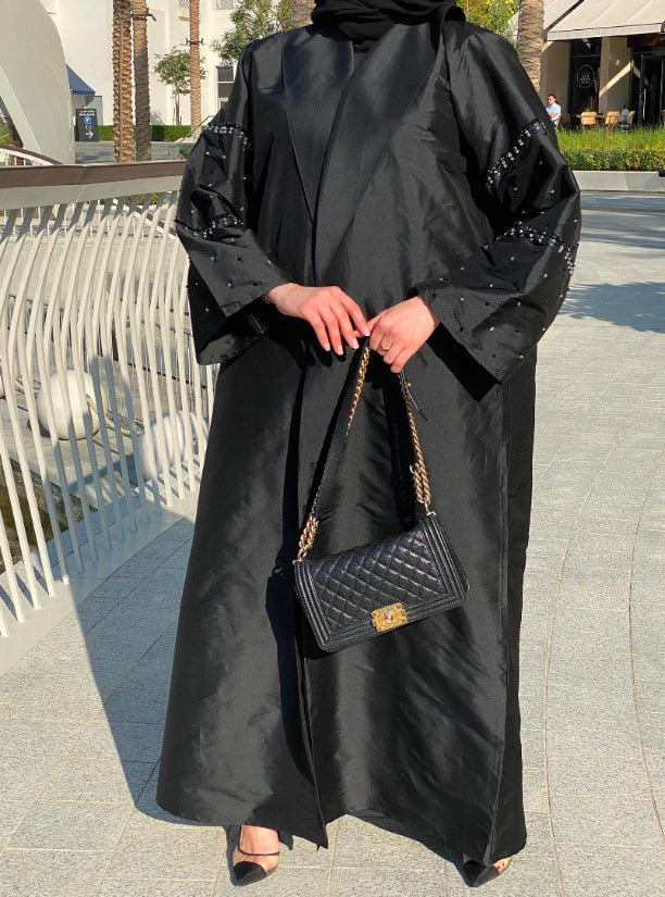 MOiSTREET Black Taffeta Abaya with Handwork (6701418086584)