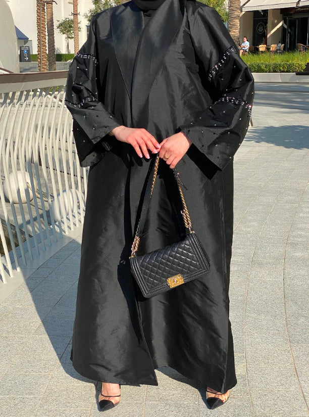 MOiSTREET Black Taffeta Abaya with Handwork (6701418086584)