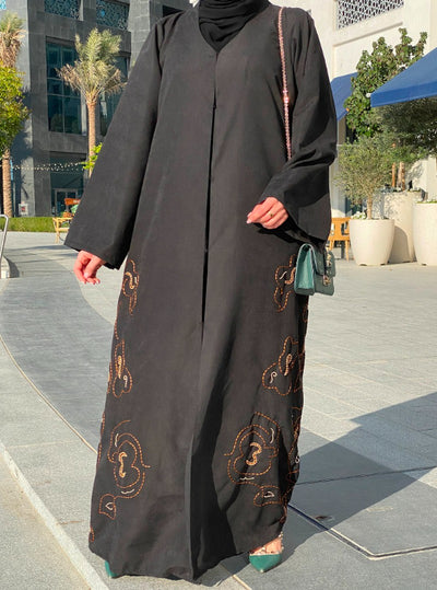 MOiSTREET Black Shamoua Abaya with Tatreez and Handwork (6701418250424)