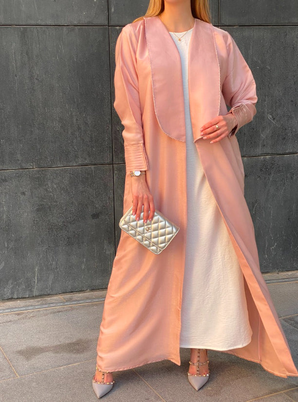 MOiSTREET Pink Rotana Shimmer Handwork Abaya Set with Under Dress and Sheila (6701418217656)