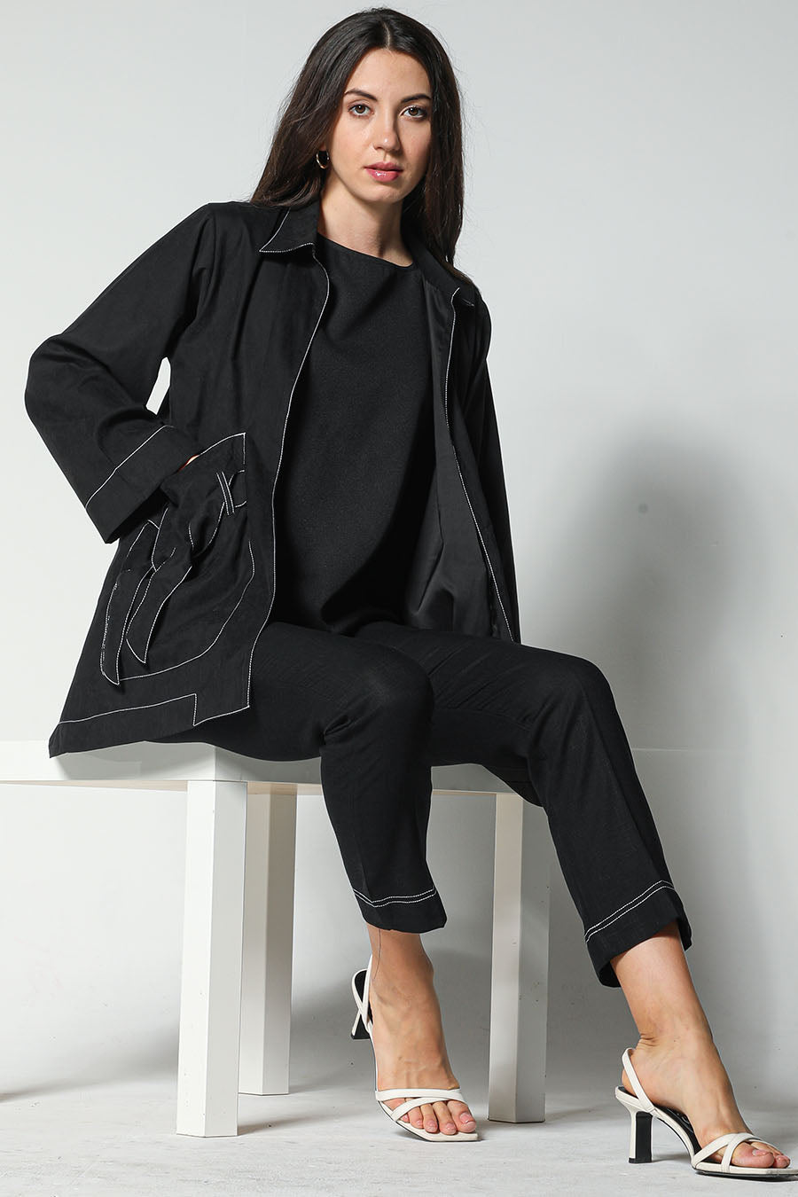 MOiSTREET Black Shamua Jacket and Pants with Crepe Fabric Top (7547328528611)