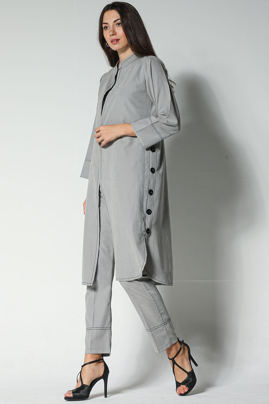 MOiSTREET Grey Shamua Fabric Jacket And Pants With Crepe Top (7547335770339)