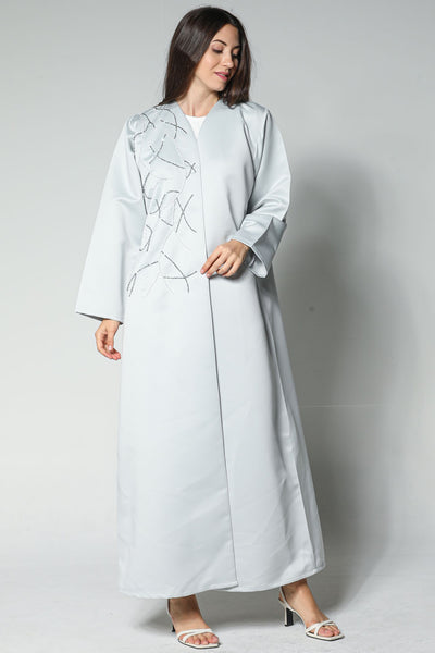 MOiSTREET Bridal Satin Grey Embroidery Abaya (7542356050147)