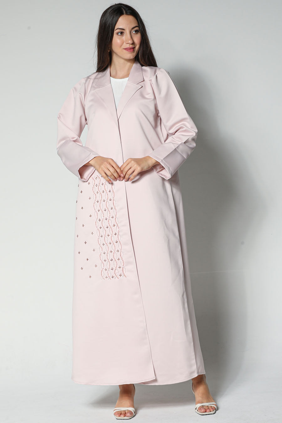 MOiSTREET Pink Abaya With Front Embellished Panel (7542321152227)