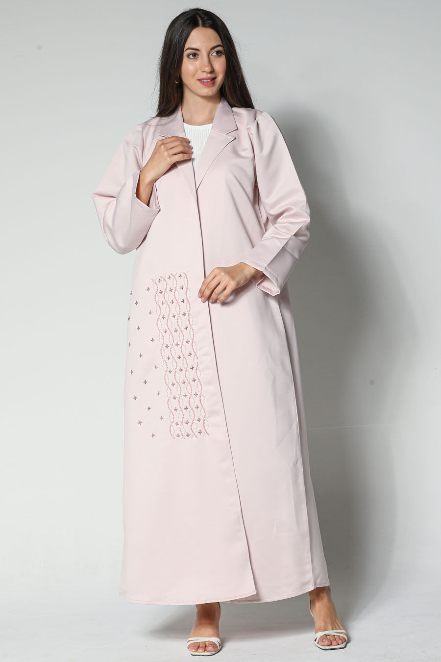 MOiSTREET Pink Abaya With Front Embellished Panel (7542321152227)