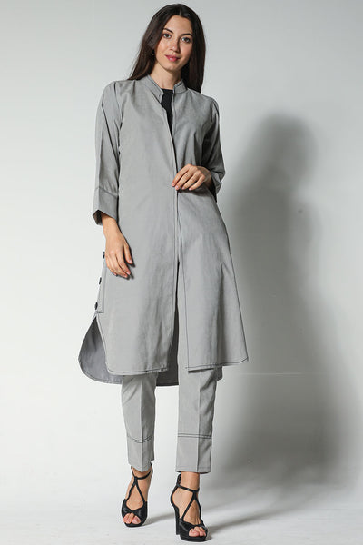 MOiSTREET Grey Shamua Fabric Jacket And Pants With Crepe Top (7547335770339)