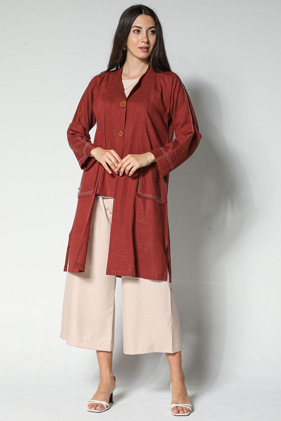 MOiSTREET Maroon Linen Fabric With Crepe Top And Pants (7547363262691)