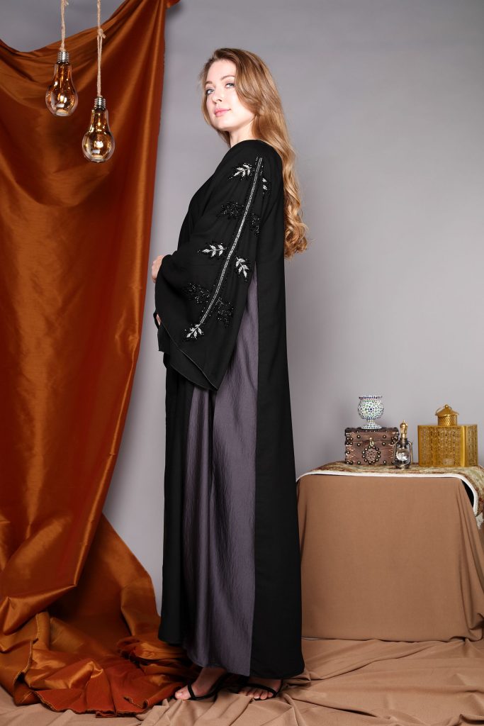 Black Abaya With Hand Embroidered Sleeves (6701403046072)