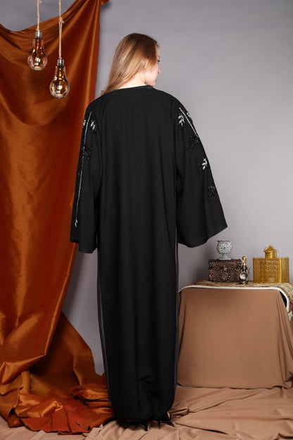 Black Abaya With Hand Embroidered Sleeves (6701403046072)