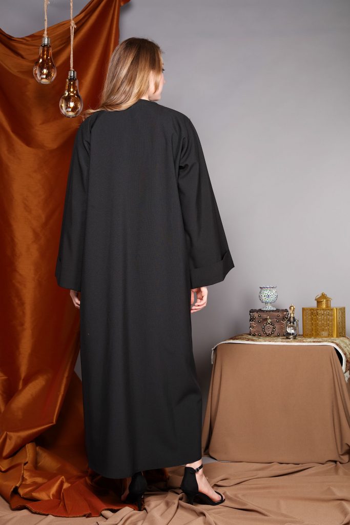 Black Wrap Around Abaya with Hand Embroidery and Button Detailing Abaya (6701403111608)