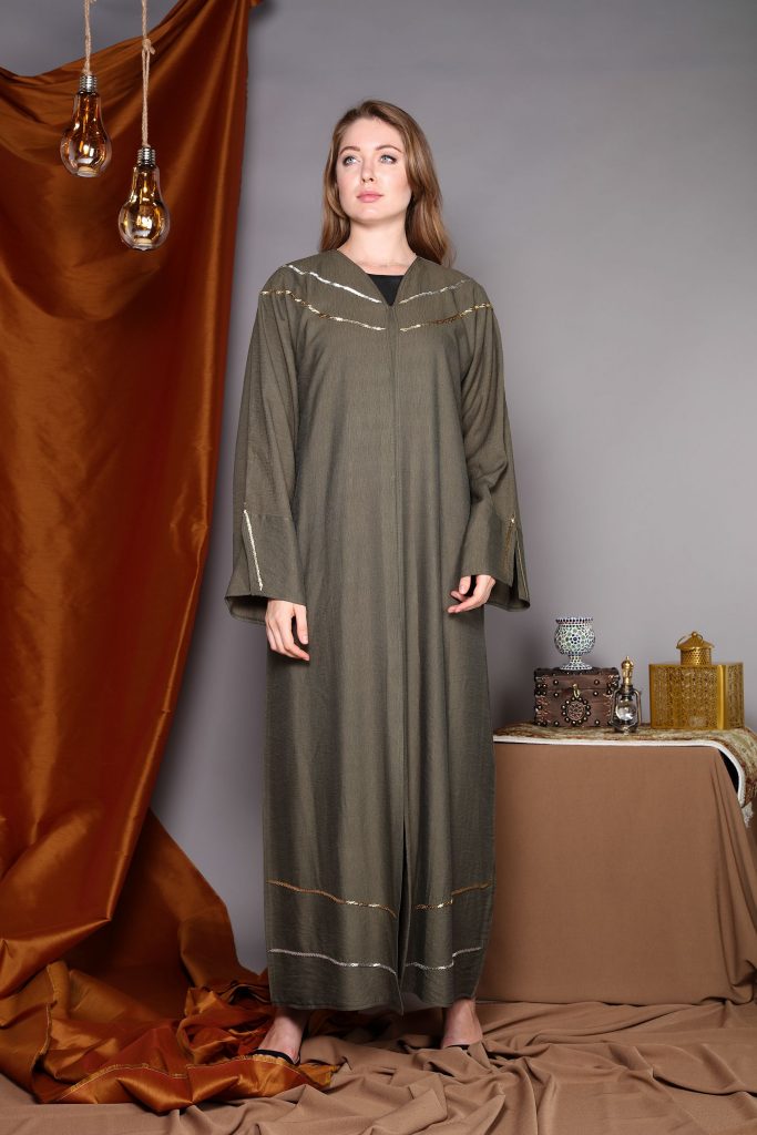 V-Neck Green Embroidery Abaya (6701403242680)