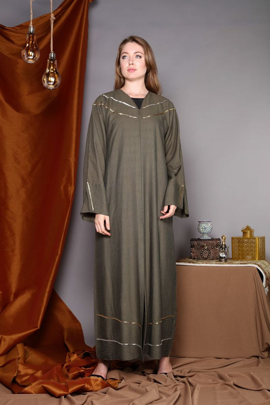 V-Neck Green Embroidery Abaya (6701403242680)