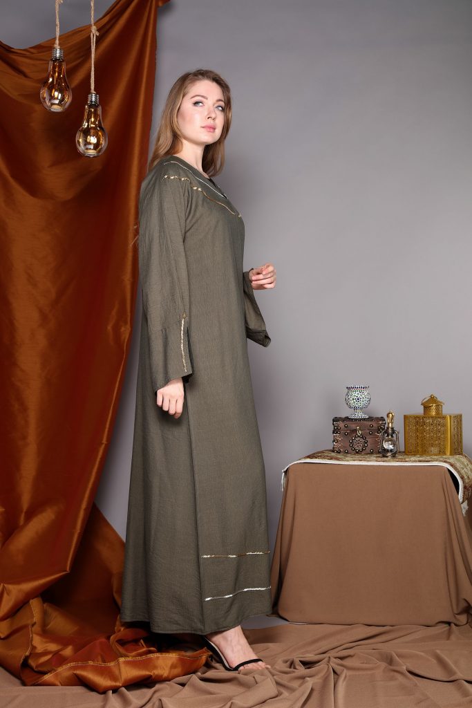 V-Neck Green Embroidery Abaya (6701403242680)