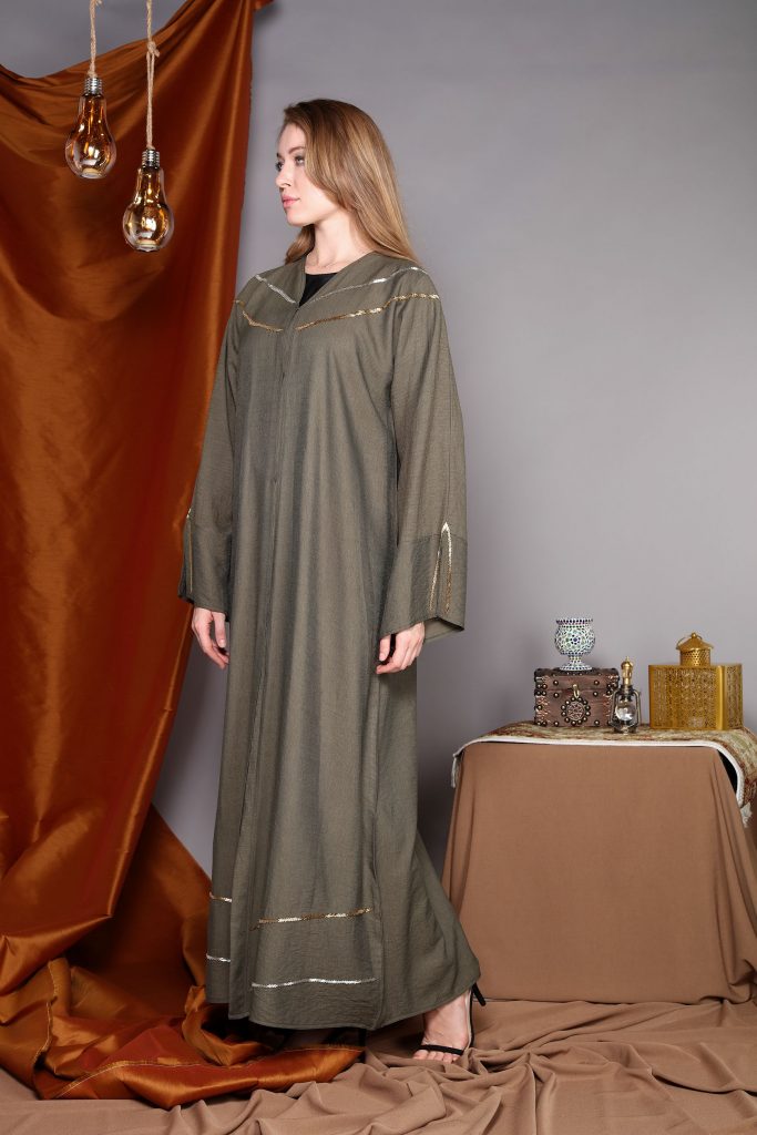 V-Neck Green Embroidery Abaya (6701403242680)