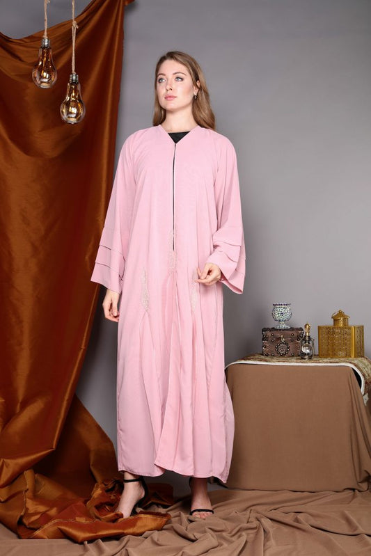 Pink Flared Embroidery Abaya (6701403275448)