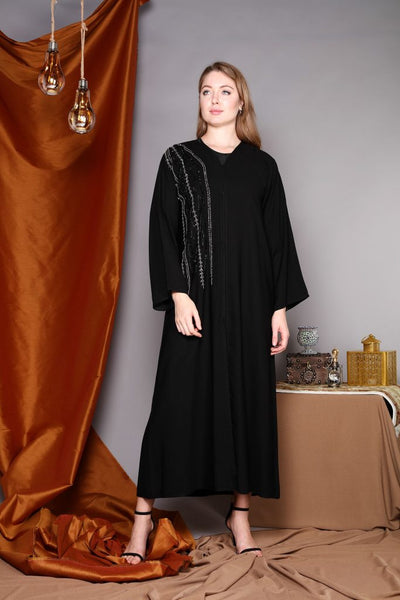 Front Panel Hand Embroidery Abaya (6701403406520)
