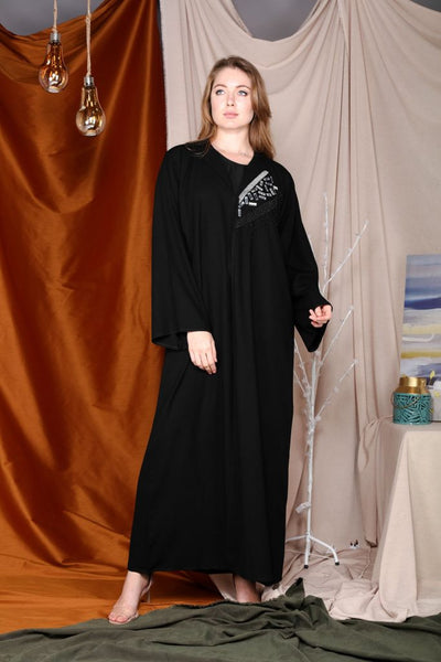 Coat Style Abaya with Abstract Embroidery (6701403537592)