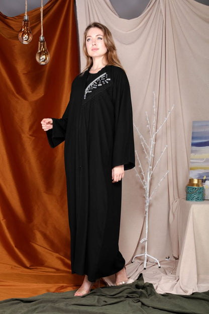 Coat Style Abaya with Abstract Embroidery (6701403537592)