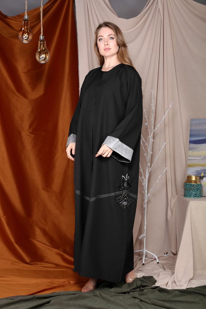 Metallic Grey Cuffts With Embroidery Abaya (6701403865272)