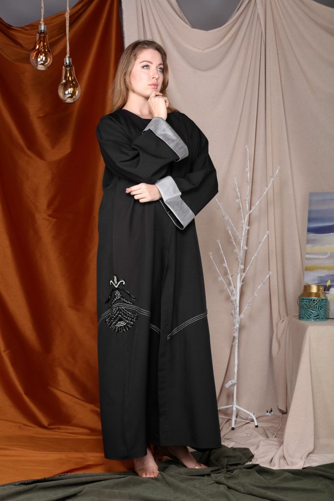 Metallic Grey Cuffts With Embroidery Abaya (6701403865272)