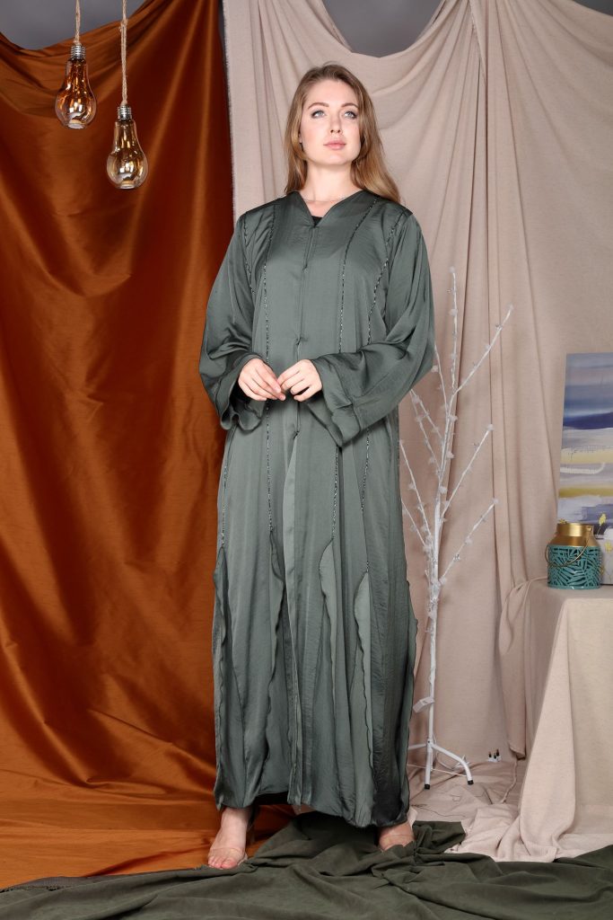 Green Abaya with Minimalistic Hand Embroidery (6701403930808)