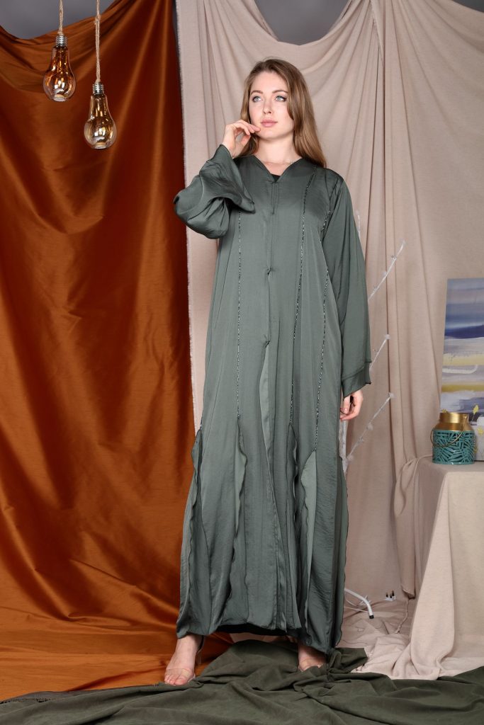 Green Abaya with Minimalistic Hand Embroidery (6701403930808)