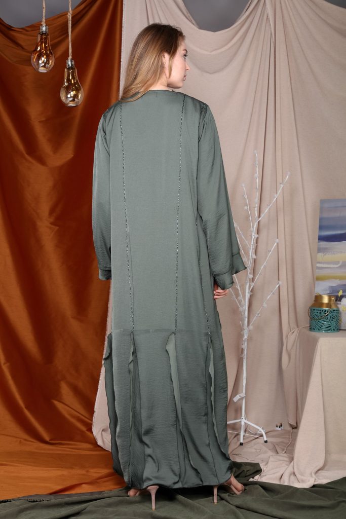 Green Abaya with Minimalistic Hand Embroidery (6701403930808)