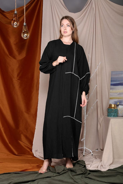 Crystal Lace Embellished Black Abaya for Women (6701404094648)