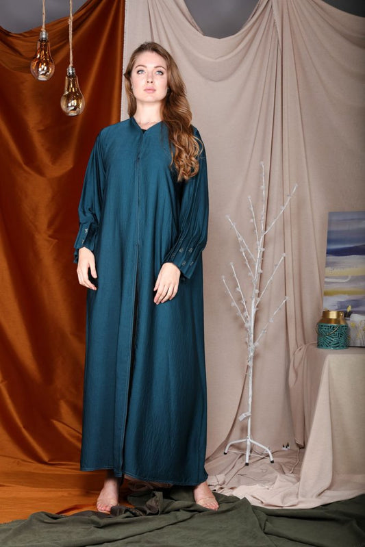 Teal Pleated Sleeves Abaya (6701404192952)