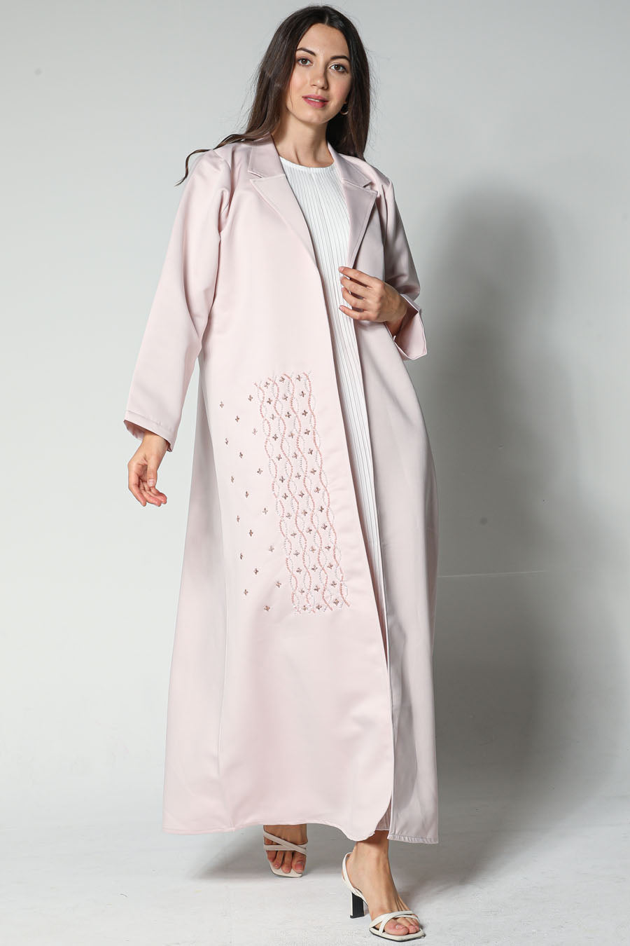 MOiSTREET Pink Abaya With Front Embellished Panel (7542321152227)