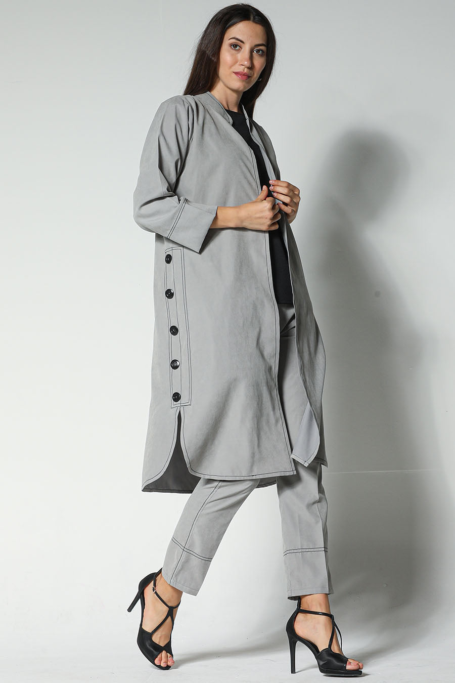 MOiSTREET Grey Shamua Fabric Jacket And Pants With Crepe Top (7547335770339)