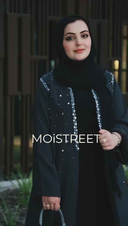 MOiSTREET Grey Korean Nida Embroidery Abaya