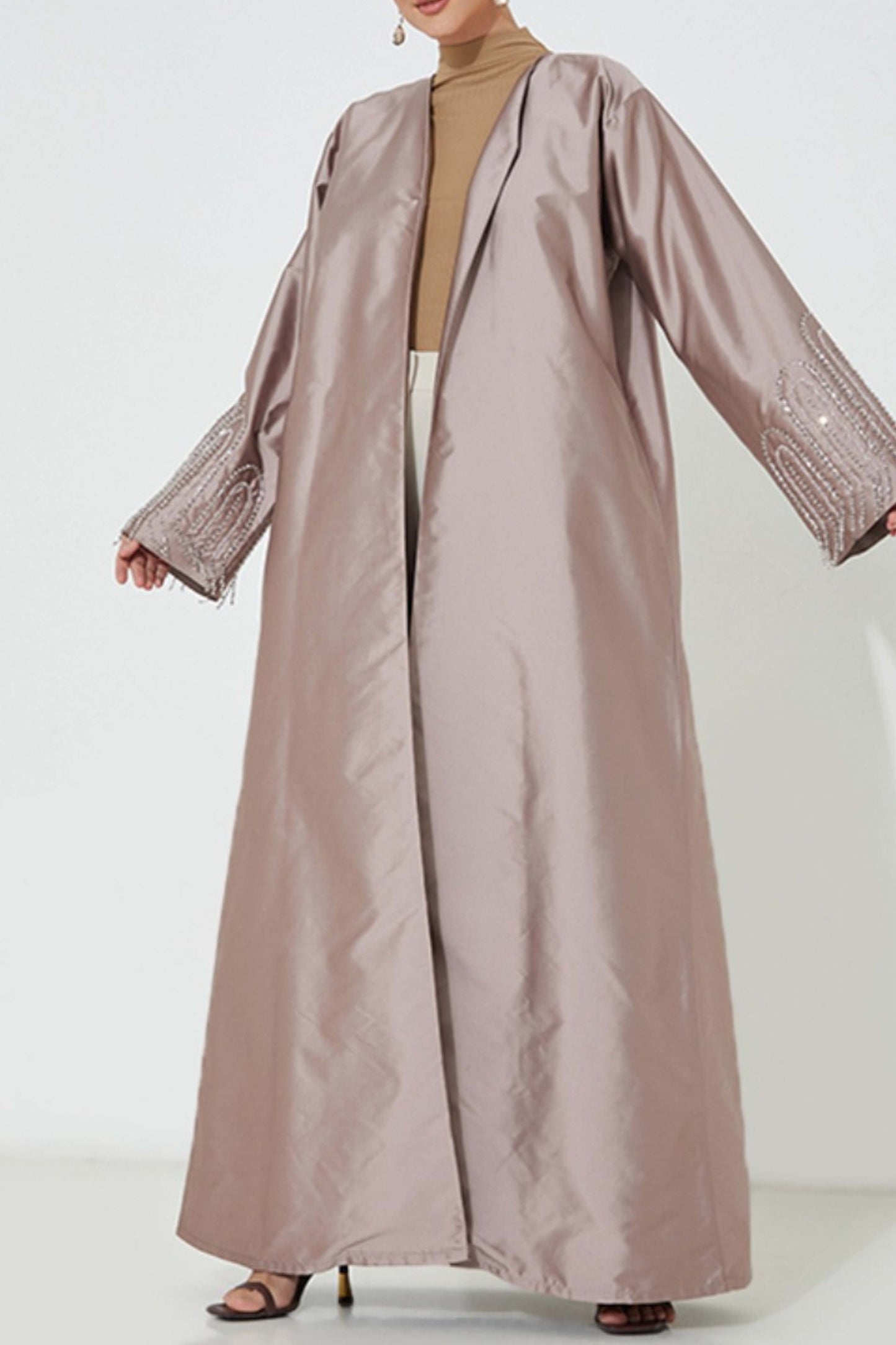 MOiSTREET Pink Victoria Satin Embroidered Abaya (7888844259555)