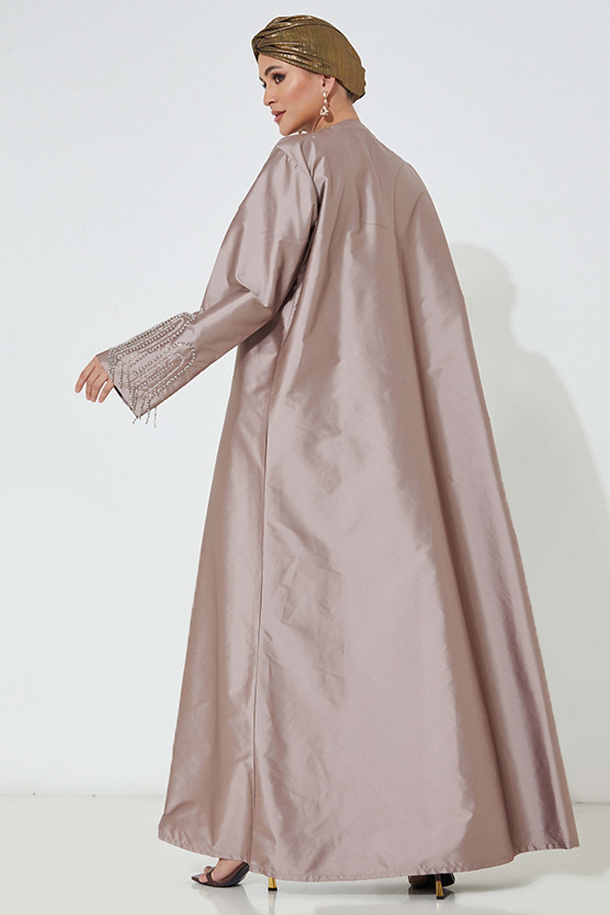 MOiSTREET Pink Victoria Satin Embroidered Abaya (7888844259555)