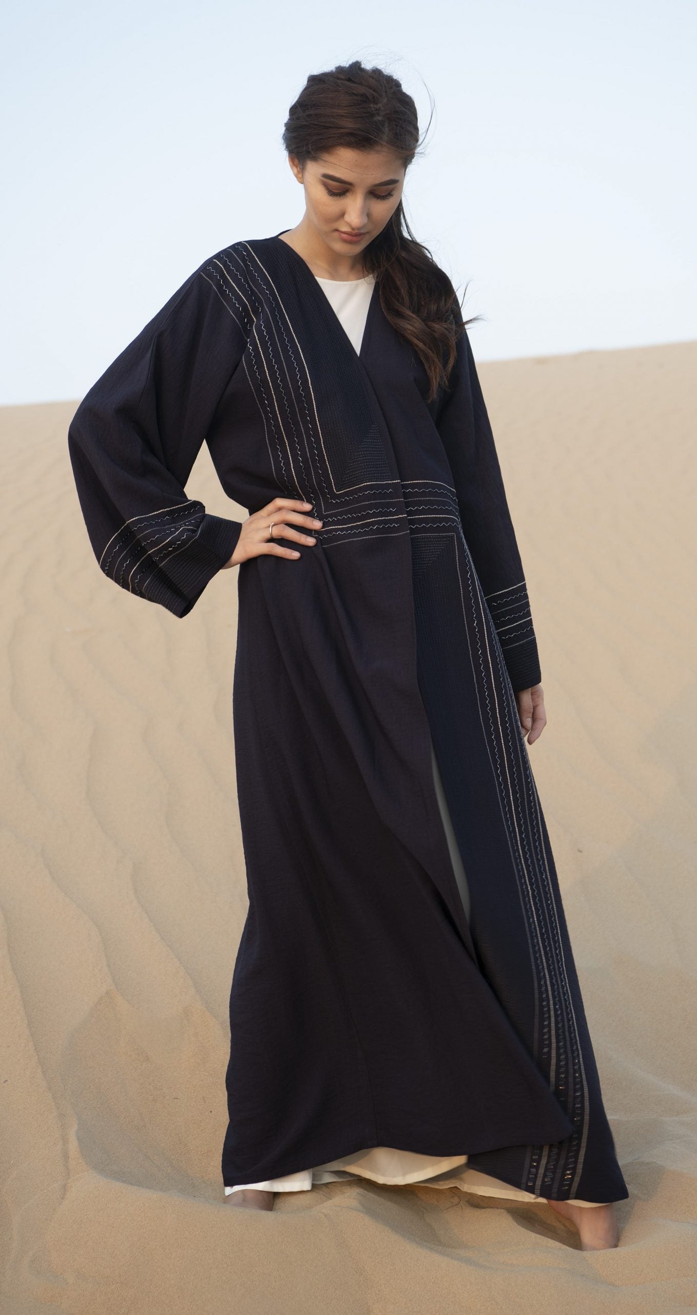 MOiSTREET Blue Abaya With Hand Embroidery (6701416546488)