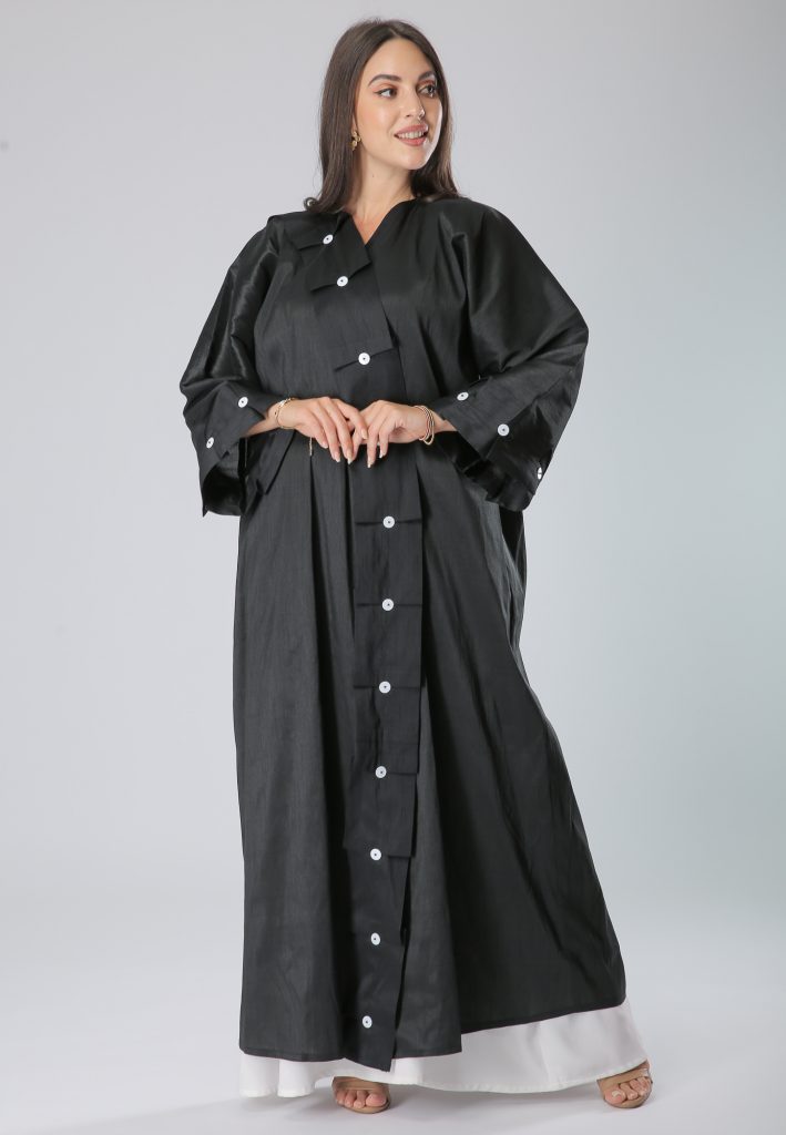 Pleats Buttons Lace Abaya (6701401014456)