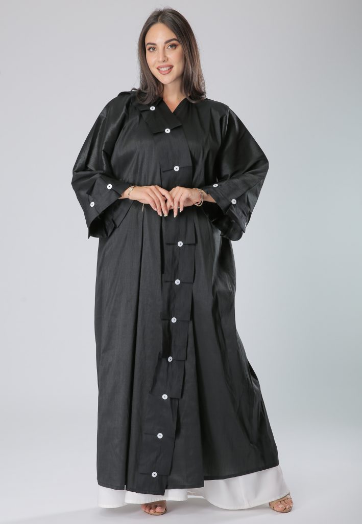 Pleats Buttons Lace Abaya (6701401014456)