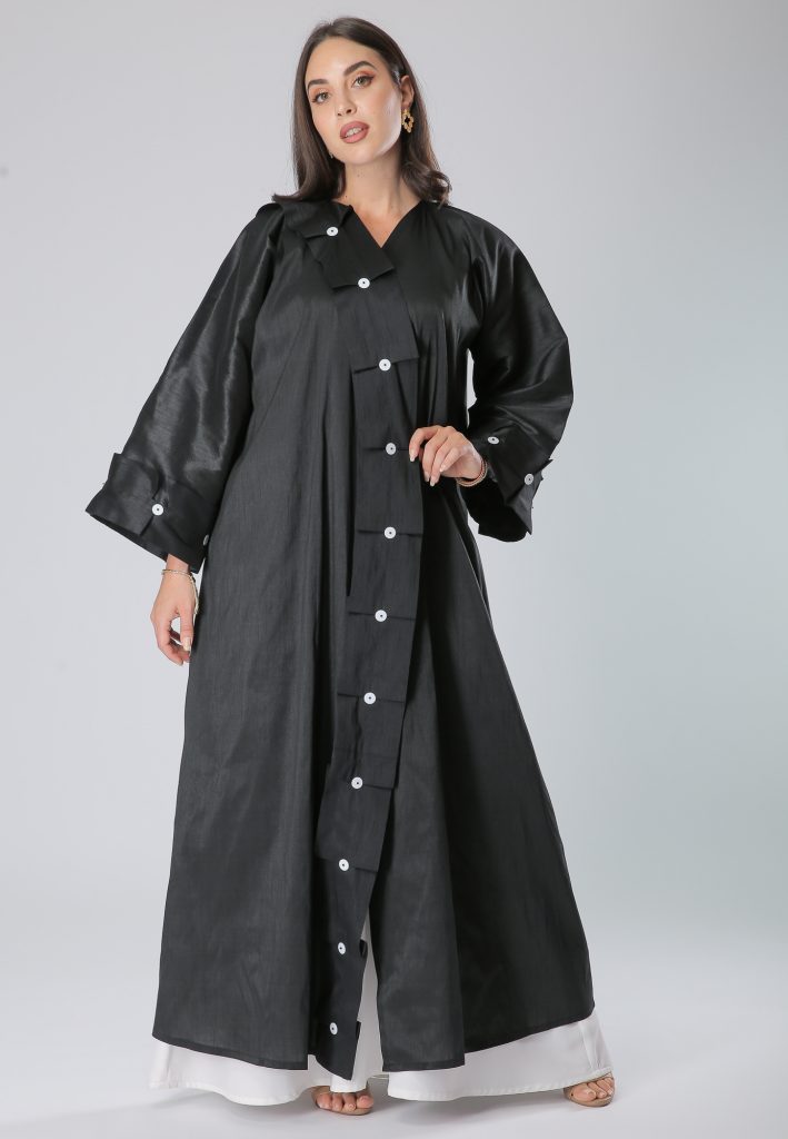 Pleats Buttons Lace Abaya (6701401014456)