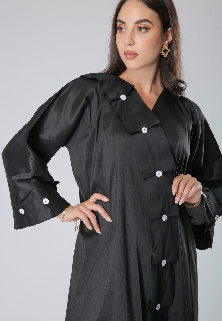 Pleats Buttons Lace Abaya (6701401014456)