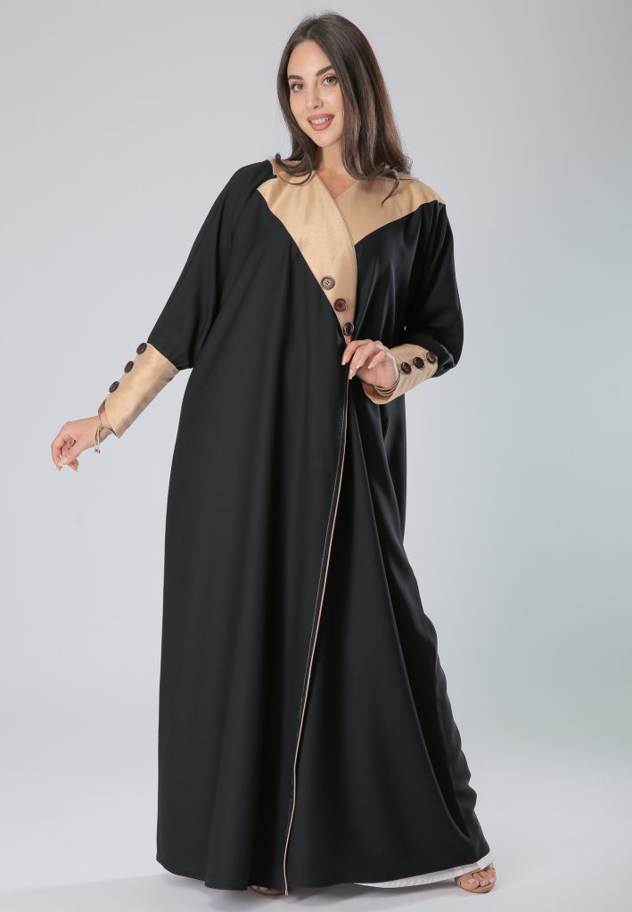 Beige and Black Fusion Abaya (6701400850616)