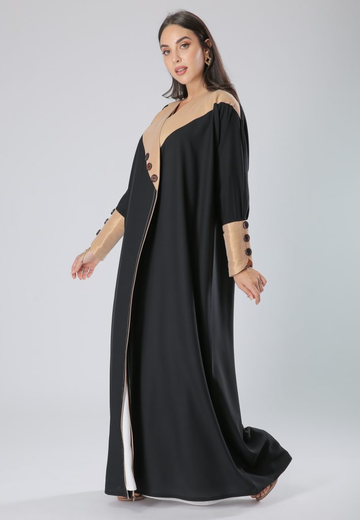 Beige and Black Fusion Abaya (6701400850616)