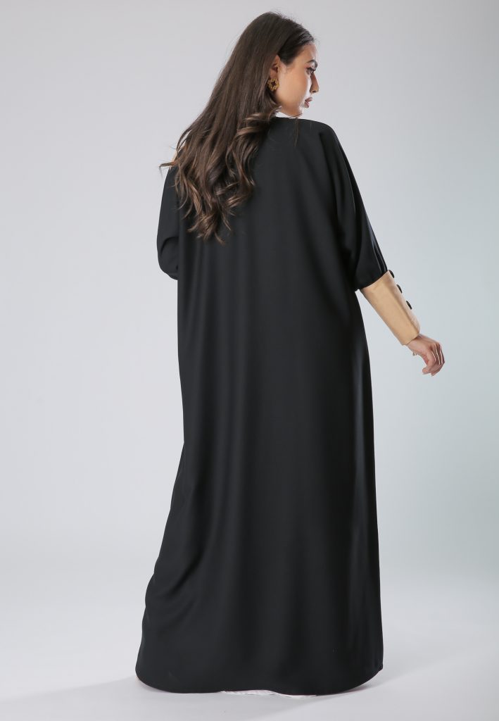 Beige and Black Fusion Abaya (6701400850616)