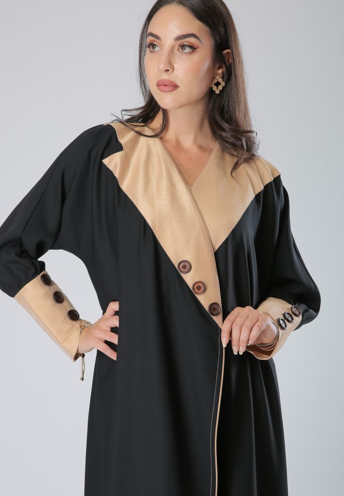 Beige and Black Fusion Abaya (6701400850616)