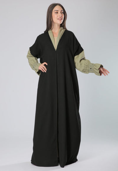 Olive Elastic Sleeves Abaya (6701401702584)