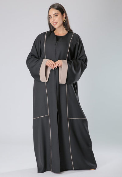 Shop Black Abaya with Contrast Pipin for Women (6701414613176)