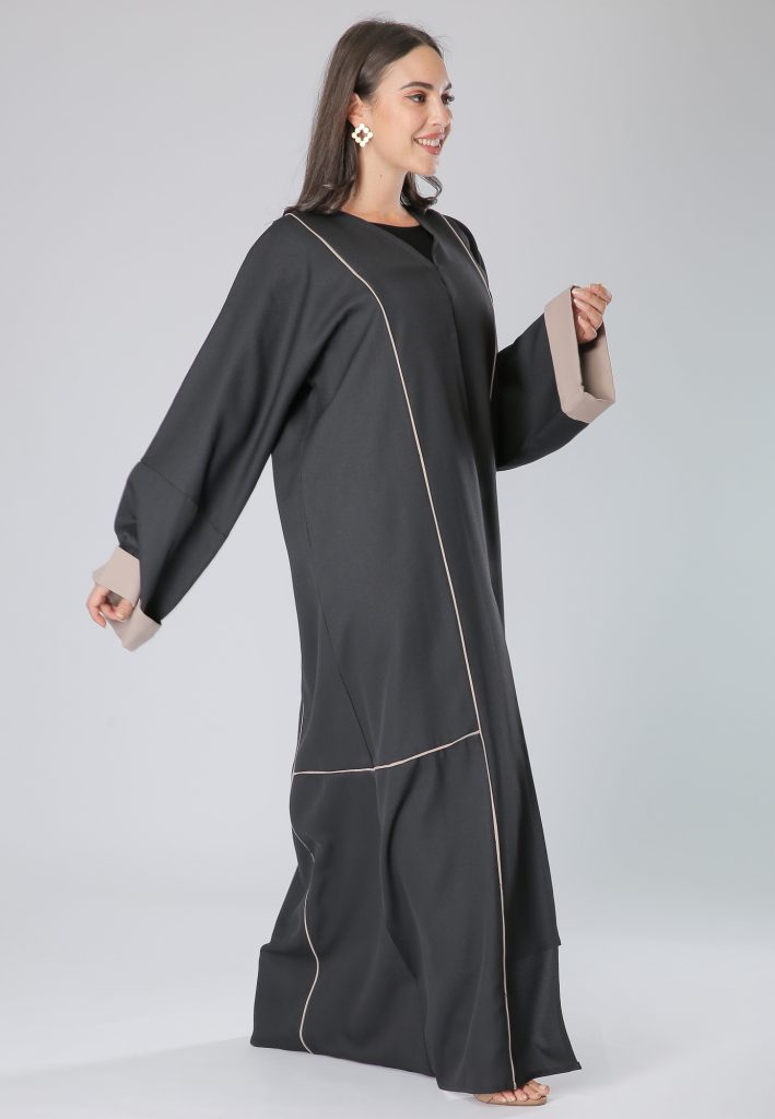 MOiSTREET Black Abaya with Contrast Pipin (6701414613176)