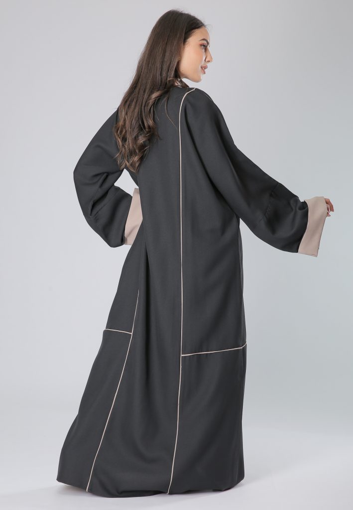 MOiSTREET Black Abaya with Contrast Pipin (6701414613176)