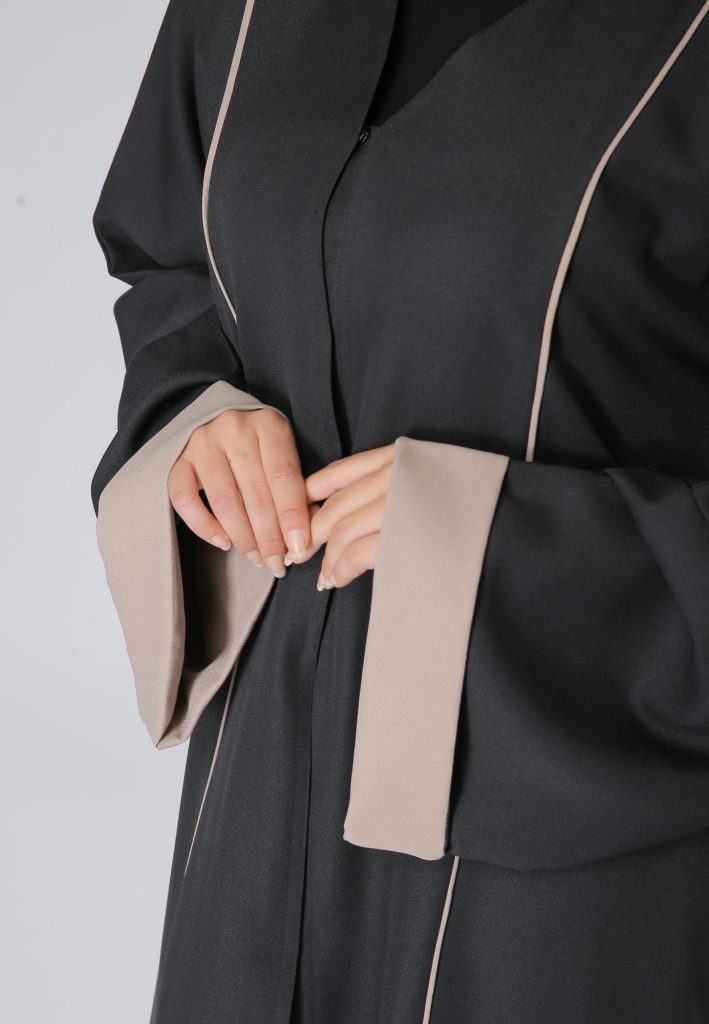 MOiSTREET Black Abaya with Contrast Pipin (6701414613176)